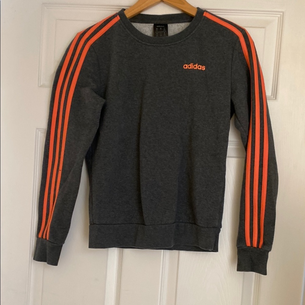 Adidas Men's Gray Sweater with Orange Accents